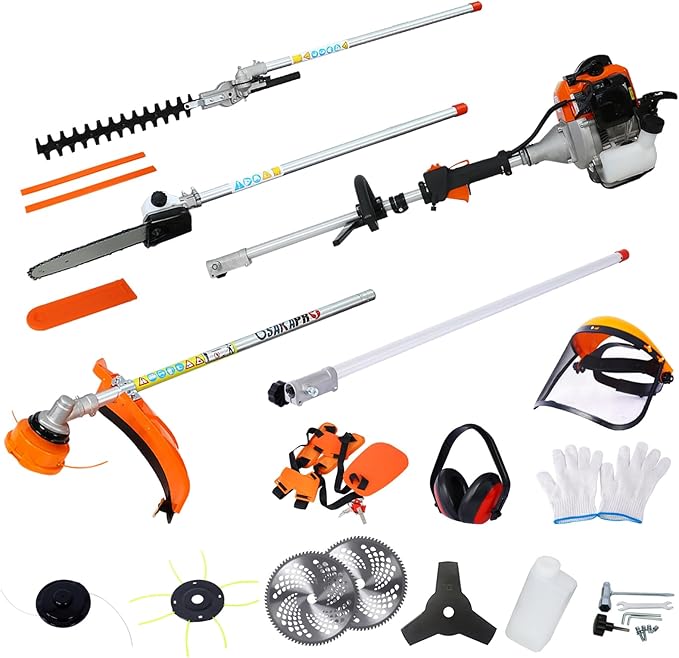 52cc 2-Cycle Gas Multi-Trimmer | 12-in-1 String Trimmer w/Rotatable 40” Pole Saw, Weed Eater Weed Wacker, Brush Cutter & Hedge Trimmer Gas for Lawn, Yard, Garden Care, All-in-one Garden Tool
