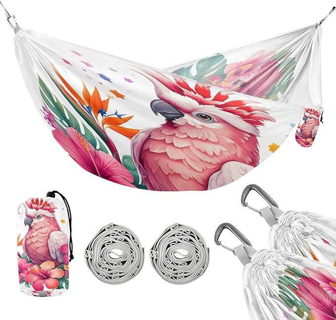 Hammocks for Outside Cute Cockatoo Camping Hammock Portable Hammocks with Tree Straps and Carry Bag Camping Accessories for Hiking Beach Outdoor