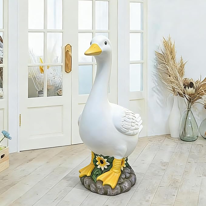 Porch Goose Statue Outdoor 20 Inch Large White Porch Goose Sculpture Décor for Home Garden Lawn Yard Patio Entryway Accent,Cute Resin Goose Figurine Gift for Mom Grandma Women