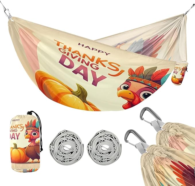 Hammocks for Outside Cartoon Turkey Camping Hammock Portable Hammocks with Tree Straps and Carry Bag Camping Accessories for Hiking Beach Outdoor