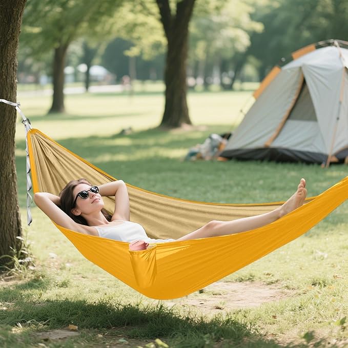 Orange Solid Color Pure Plain Yellow 330lb Capacity Outdoor Hammocks with Portabl Carry Bag Portable Hammock for Outside Beach Patio Garden jamaca para Patio