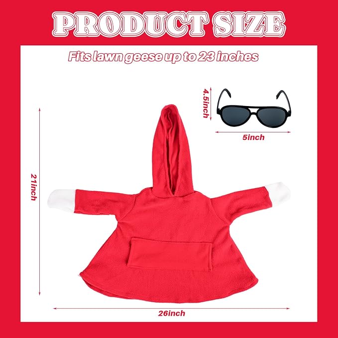 CAMDUCK Porch Goose Hoodie for 23 Inch Goose, Red Goose Outfit with Sunglasses, Funny Geese Clothes Costume, Decorative Lawn Geese Clothes for Yard Garden Patio Decor