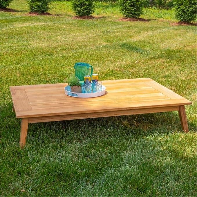 Linon Farrah Outdoor Teak Wood Coffee Table 12.4" High in Natural Oil Finish