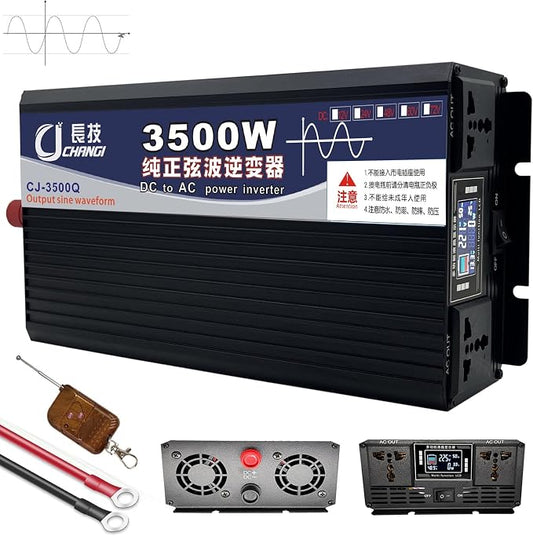 Pure Sine Wave Inverter 3500W/5000W/6000W/8000W/10000W/12000W Solar Power Inverter 12V 24V 48V 60V 72V DC to 110V 120V/220V 230V 240V AC Car Voltage Converter Transformer for Home RV(3500W,12Vto220V)