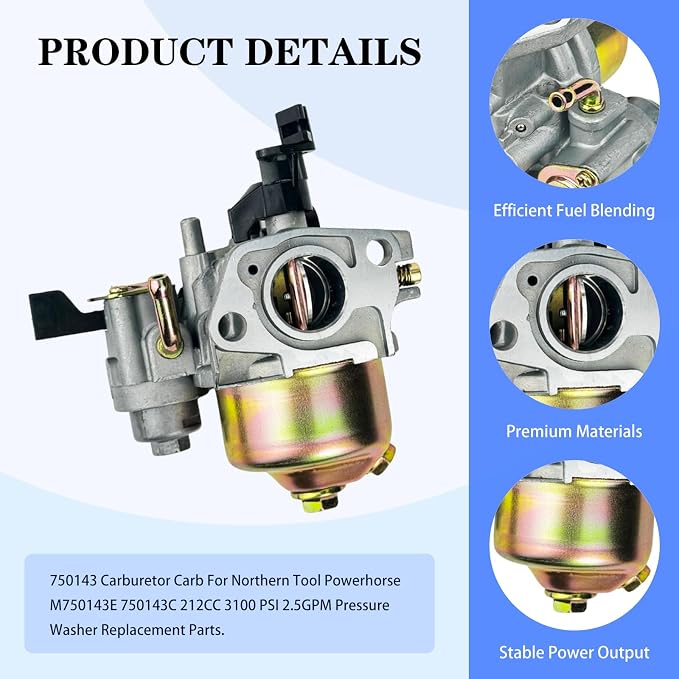 750143 Carburetor Carb Kit Compatible with Nor-thern Tool Powerhorse 212CC 6HP 3100 PSI 2.5GPMGas Pressure Washer with Air Filter, Replacement for Brigs and Straton CR950 XR950 OHV Horizontal Engine