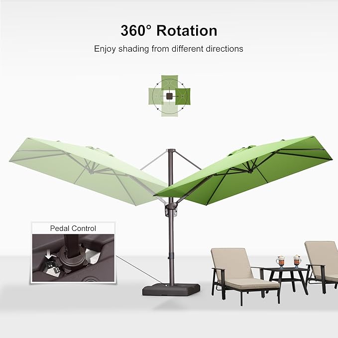 PURPLE LEAF 9' X 9' Patio Umbrella With Base Antique Bronze Square Cantilever Umbrella Outdoor with 360° Rotation and Aluminum Offset Hanging for Pool Deck Garden Backyard, Green