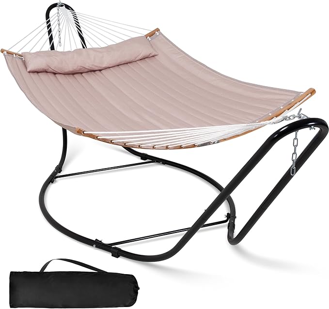 SUNCREAT Hammocks Outdoor Portable Hammock with Stand, 475 lbs Capacity, Heavy Duty Double Hammock with Stand Included, Patent Pending, Tan