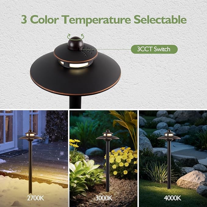 LITFIT Low Voltage Landscape Lighting, 3CCT (2700K/3000K/4000K) 12V 3.87W 83lm Pathway Lights, Oil Rubbed Bronze Die-Cast Aluminum Hardwired Walkway Light with Connectors for Garden Yard, 4 Pack