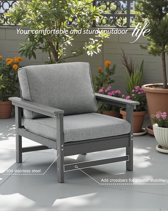 HDPE Outdoor Patio Furniture Set with Cushions, 9 Piece Patio Conversation Set Sofa Set,All Weather Outdoor Couch Set with Coffee Table for Lawn, Garden, Deck