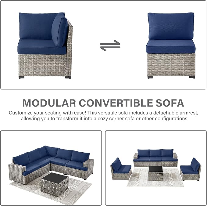 Belord Patio Conversation Set - 10-Seater Modular Wicker Outdoor Sectional Sofa Set, High Back Patio Furniture Sets with Glass Coffee Table for Outdoor Gatherings