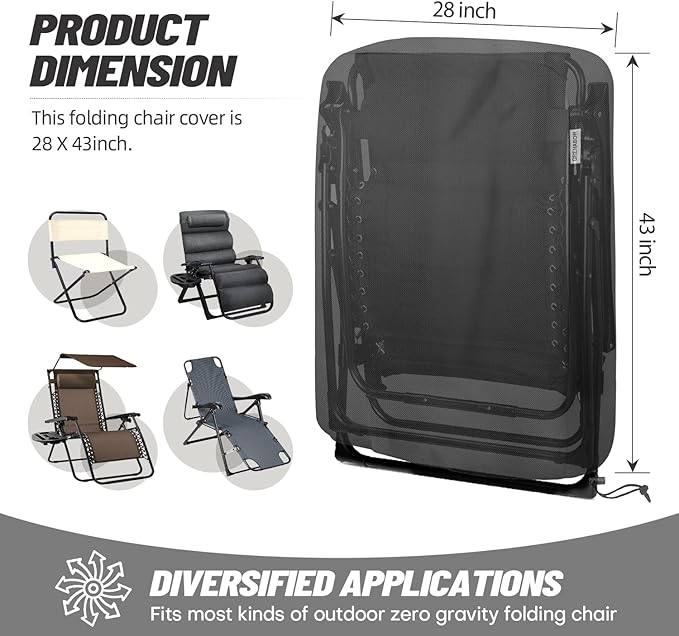 Outdoor Zero Gravity Folding Chair Cover 420D Waterproof Folding Lawn Lounger Recliner Chair Covers Patio Furniture Covers 28 x 43 Inch