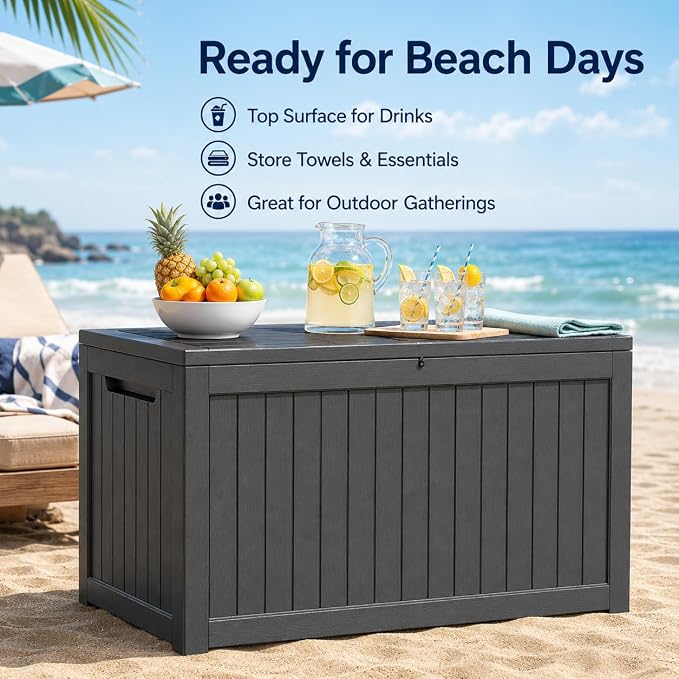 Outdoor Deck Patio Storage Box - 280 Gallon Large Outdoor Deck Box, Plastic Storage Bin with Lid, Outside Toy Box & Pool Storage Container for Cushions, Garden Tools, Towel, Black