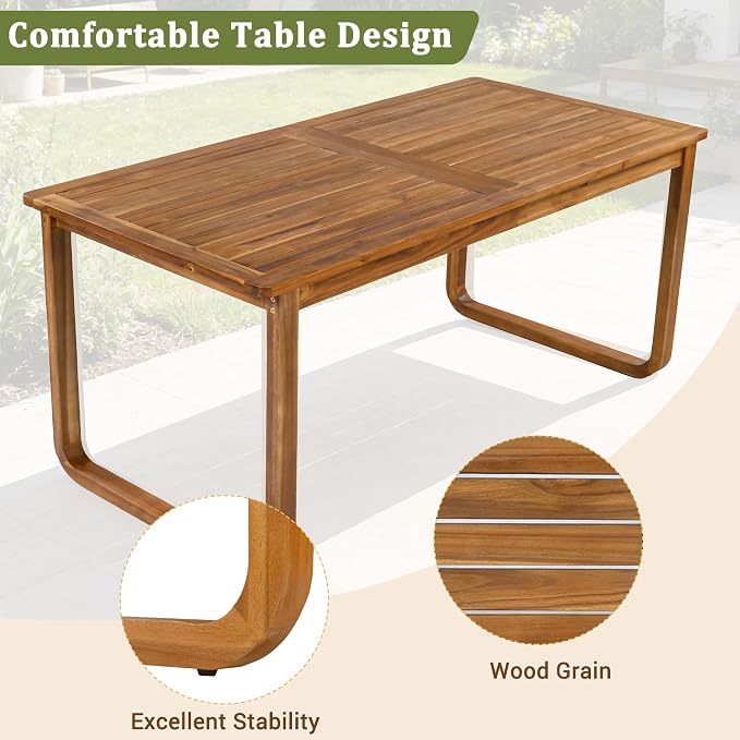 Merax 7-Piece Patio Dining Set, Outdoor Acacia Wood Dining Table and Chairs Set with Cushions for Backyard, Garden, Poolside, Brown