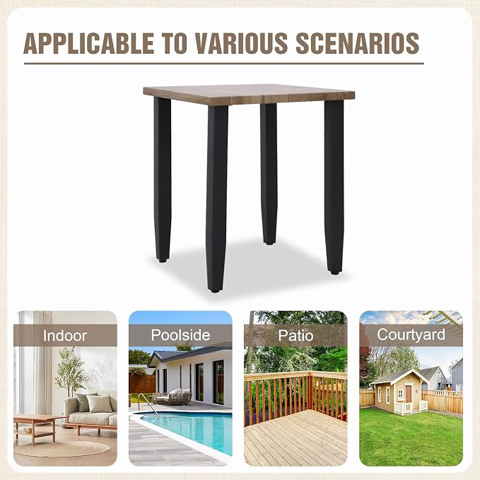 Modern Outdoor Side Table, Wood Grain Top End Table for Patio, Deck, Porch, Garden, Weather Resistant Steel Frame, Brown