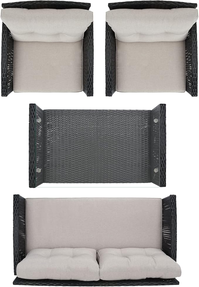 SAFAVIEH Outdoor Collection Vellor Black/Light Grey Cushion 4-Piece Conversation Patio Set