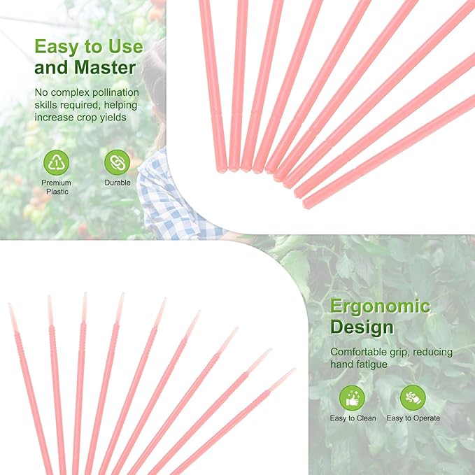 M METERXITY 20-Pack Pollinator Brush, 0.08inch/2mm Plastic Vegetable Pollinator Pen Manual Pollination Tool for Gardening/Greenhouse/Hydroponic Plants/Flower [Light Pink]