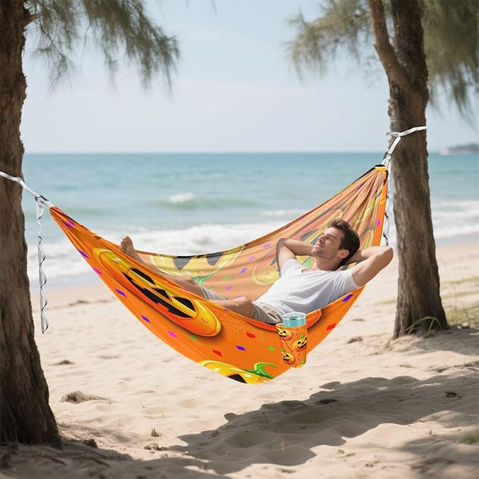 Hammocks for Outside Jack-o-Lanterns Camping Hammock Portable Hammocks with Tree Straps and Carry Bag Camping Accessories for Hiking Beach Outdoor