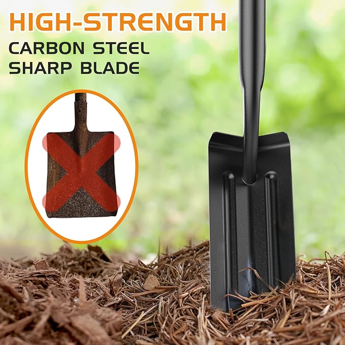 Trench Shovel for Digging, 4-Inch Trenching Spade with Orange Fiberglass Handle, Narrow Trenching Shovel for Digging, Gardening, and Landscaping, 56 inches, V-Cut High-Strength Steel Trenching Spade.