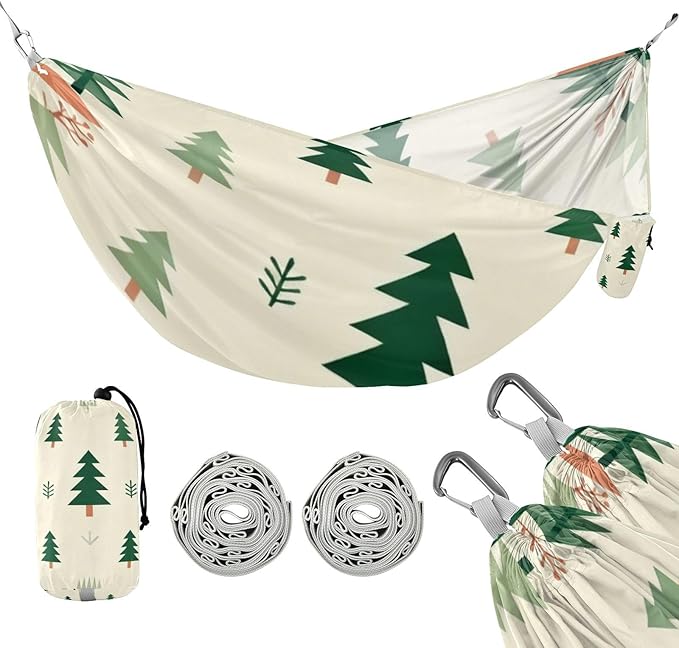 Pine Tree Hammocks with Hanging Rope Hammock for Outside Patio Backyard Poolside