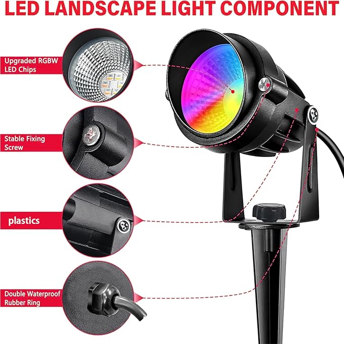 10W RGBW LED Landscape Lights Spot Lights Outdoor for Yard Garden Decor Spotlight, Landscape Lighting with 16 Color Changing and Remote, IP68 Waterproof (6 Pack)