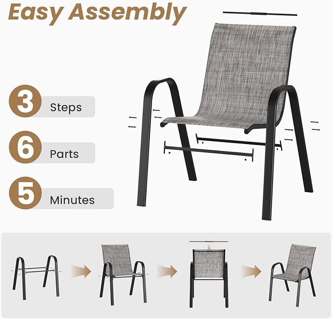 Soohow Outdoor Dining Set for 4, Outdoor Patio Dining Set 4 x Stackable Chairs & 1 x Wood-Like Outdoor Table with Umbrella Hole, All-Weather Patio Table and Chairs for Poolside, Backyard and Porch