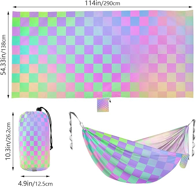 Colorful Laser Design Squares 330lb Capacity Camping Hammocks Fabric Hammock for Camping Travel Accessories amacas para patios con Base de adultos