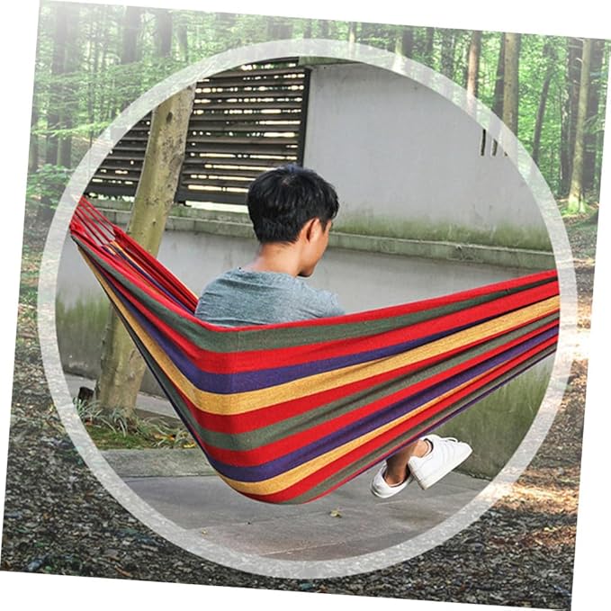 DECHOUS Portable Canvas Hammock Outdoor Camping Swing Chair 190x85cm Striped Hanging Hammock for Patio Backyard Garden Relaxation