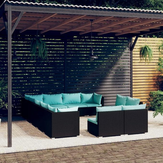 12 Piece Patio Lounge Set with Cushions, Front Porch Furniture Outdoor Dining Sets Outdoor Sofa Sets Patio Conversation Set for Exhibition Negotiation Area Garden Poolside Black Poly Rattan