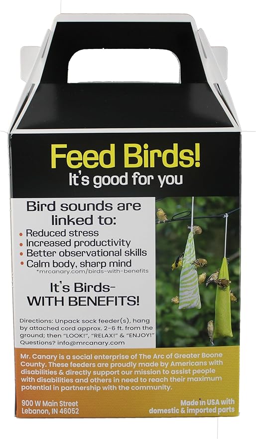 Mr. Canary Yellow 'Pair of Socks' Finch Sock Feeders, 2pk, Seed-Filled All-Season Feeders, 24oz Total