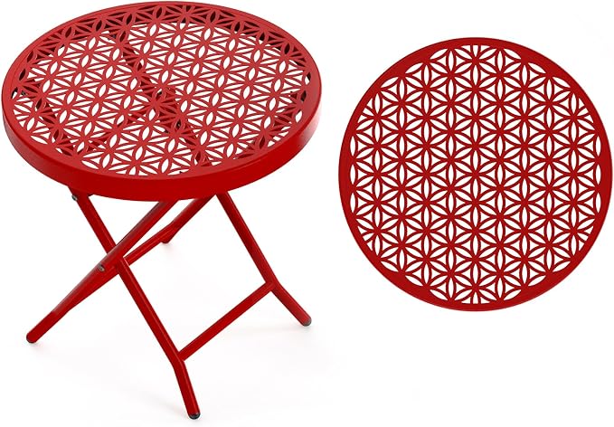 VINGLI Patio Folding Side Table, Small Outdoor Table with Everlasting Floral Pattern and Sturdy X-Shaped Metal Frame Ideal for Indoor & Outdoor Balcony, Porch, Backyard, Deck, Red, 1 Pack