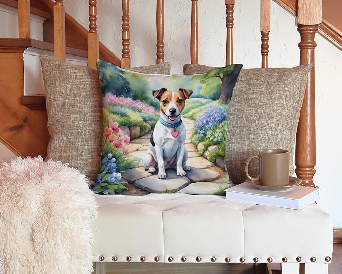 Caroline's Treasures Jack Russell Terrier Spring Path Throw Pillow Machine Washable, Indoor Outdoor Decorative Pillow for Couch, Bed or Patio, 14Hx14W
