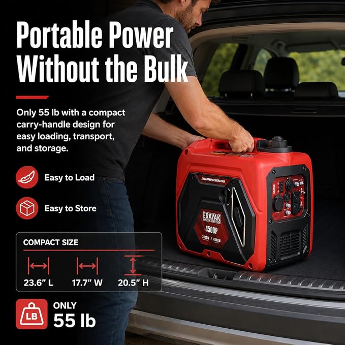 ERAYAK 4500W Portable Inverter Generator for Home Use, Super Quiet Small Generator for Camping Outdoor Emergency Power Backup, Gas Powered Engine, ECO Mode, EPA Compliant