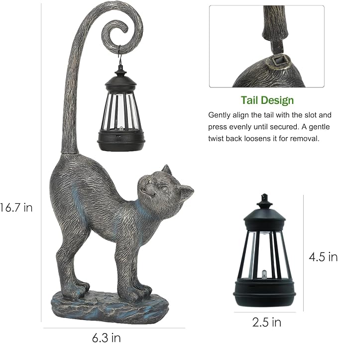 Halloween Decorations Gifts Outdoor Cat Garden Statues with Solar Lights, Home Decor Cat Figurines for Lawn,Patio,Balcony,Porch,Yard Art Ornament- Birthday Gifts for Women Grandma Sister