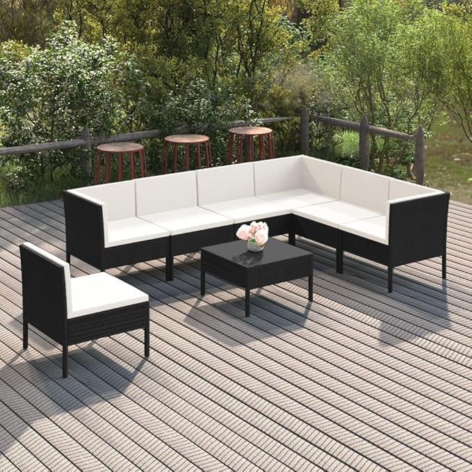8 Piece Patio Lounge Set with Cushions,Patio Sofa,Outdoor Daybed,Patio Seating,Outdoor Furniture Sets,Patio Conversation Sets,Modern Set,Outdoor Patio Chairs,Patio Furniture Set, Poly Rattan Black