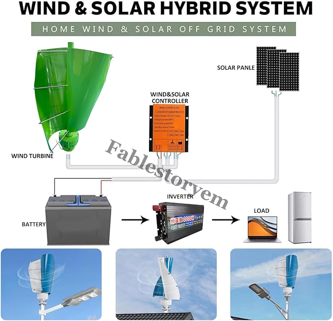 12000W Vertical Wind Power Turbine Generator Kit,12V/24V/48V Portable Maglev Wind Turbine Generator with Charge Controller for Boats Cabins Mobile Homes,B-12V