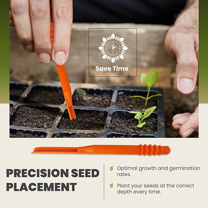 Dibby Seed Sowing Garden Tool Dibber Planter Transplanter – Sow Seeds at the Right Depth – Easily Transplant Delicate Seedlings (Little Dibby) Orange