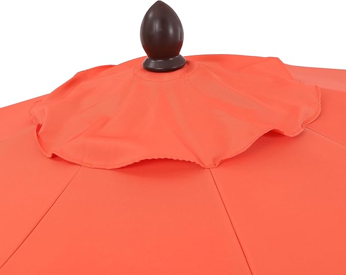 JONATHAN Y Tracy 9 ft. Outdoor Patio Umbrella with Scalloped Edge, Coastal Market Table Umbrella with Crank Lift and Tilt, 8 Sturdy Ribs UV Resistant for Pool, Coral Red, Dark Brown Pole UMB1002A