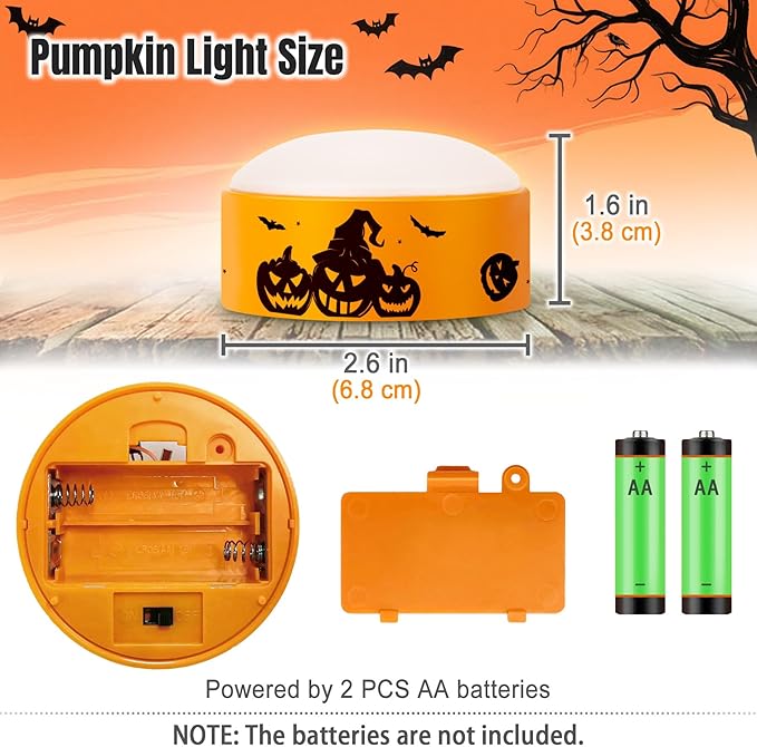 2 Pack LED Halloween Pumpkin Lights with Remote and Timer, Battery Operated Flameless Flickering Orange Jack-o'-Lanterns, Electric Orange Halloween Candle Light for Outdoor Pumpkins Decorations