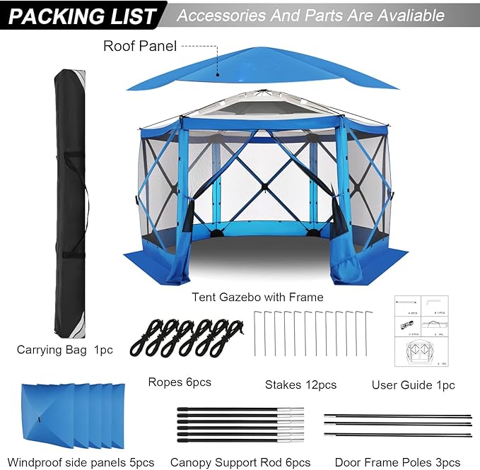 COBIZI 12x12 FT Pop Up Canopy Extendable Tent, Gazebos On Clearance with Removable Roof, Screened in Gazebo with sidewalls, Screen Tents Portable carpas para Patio for Outdoor Camping,Backyard,Blue