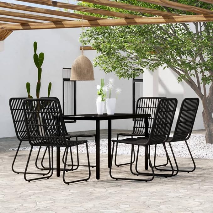 Backyard Furniture Patio Conversation Sets Outdoor Seating 7 Piece Patio Dining Set Black Suitable for Swimming Pool, Courtyard, Garden