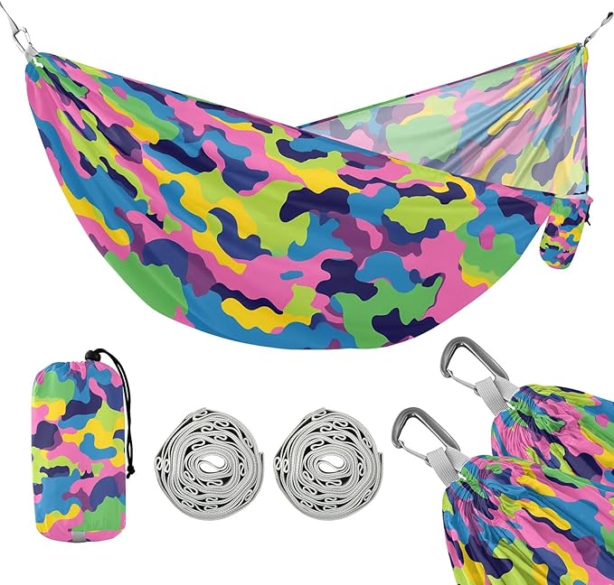 Portable Single Hammock Colorful Camouflage Pattern Garden Yard Outdoor Hammocks