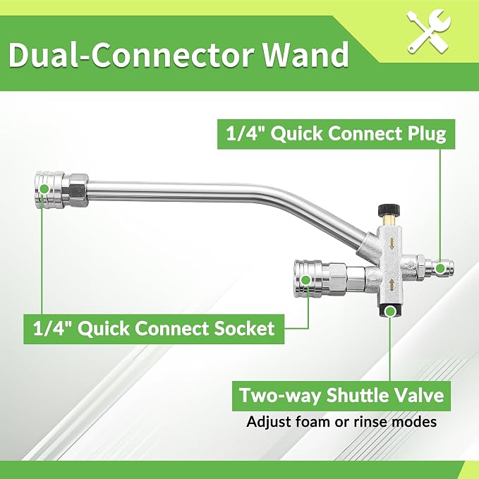 FIXFANS Foam Cannon Dual Connector Accessory for Pressure Washer, Double Tip Attachment Soap Cannon, Replacement Adapter for Portland Husky and Ryobi Power Washer, 1/4" Quick Connect, 5 Nozzles, 1L