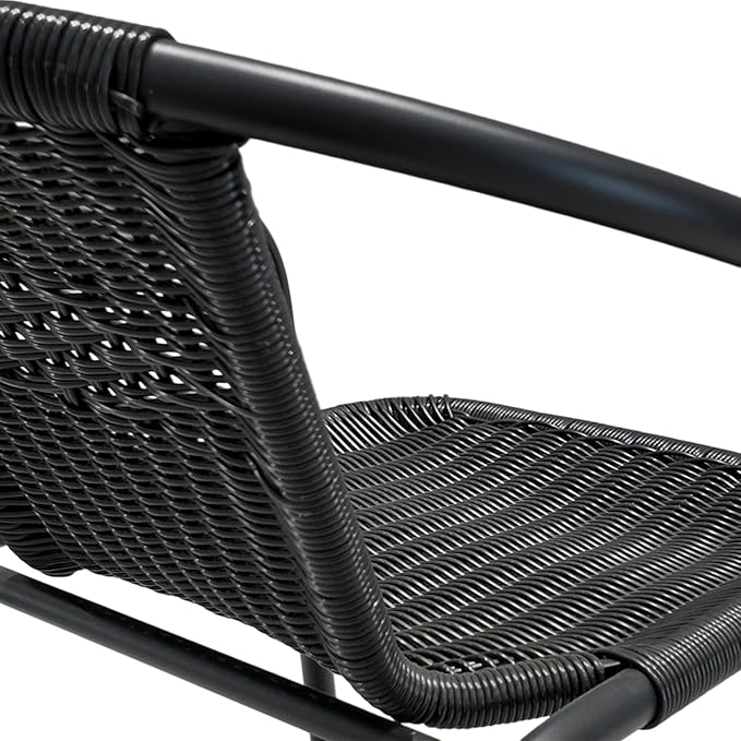 5 Piece Patio Dining Set, Stackable Black Outdoor Rattan Chairs with Metal Table, All-Weather Black & Brown Wicker Patio Furniture Set for Backyard, Poolside, Garden, Bistro