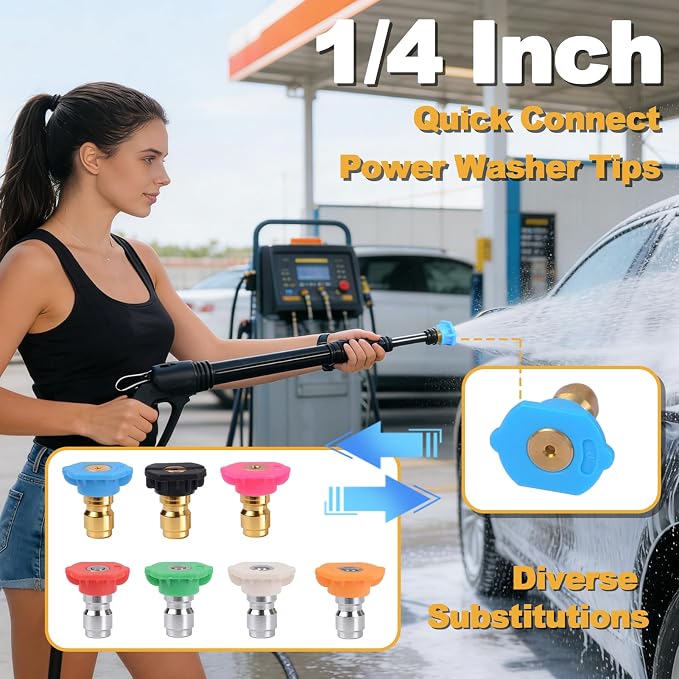Pressure Washer Tips, Set of 7 Pressure Washer Nozzle Tips with Nozzle Holder, 1/4 Inch Quick Connect Power Washer Tips, 4000 PSI, Multiple Degrees Rinse Kit, Pressure Washer Accessories