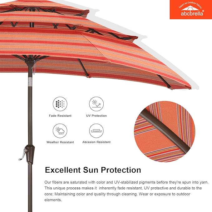 ABCCANOPY 5-Year 10-Year No Fading 9FT 3 Tiers Patio Umbrella, Outdoor Table Umbrella with 8 Sturdy Ribs for Deck, Backyard, Garden, Yard