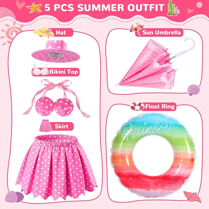 Mastom Porch Goose Outfits Fits 23" Statue Summer Outfits with Hat Swim Ring and Parasol Hawaiian Porch Goose Clothes Costume for Outdoor Patio Yard Decor