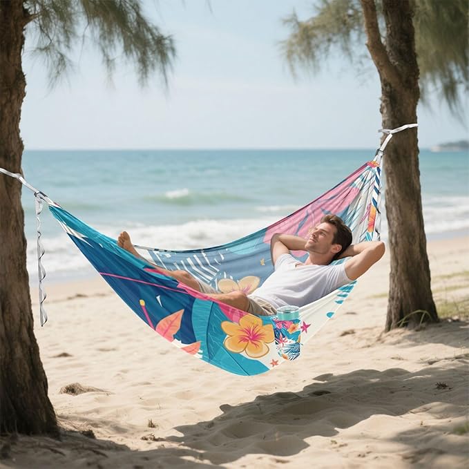 Tropical Leaves Red Hibiscus Flowers Starfish Hawaiian Style 330lb Capacity Camping Hammock Rope Hammock for Outside Patio Garden soporte para hamacas para adultos