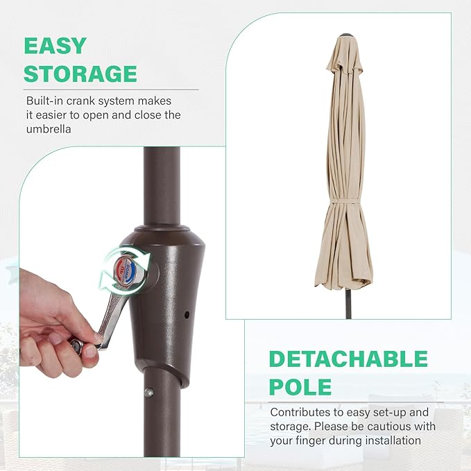 JEAREY 9 FT Patio Umbrella Outdoor, Table Umbrellas Market Umbrella w/Push Button Tilt/Crank, 8 Sturdy Ribs(Beige)