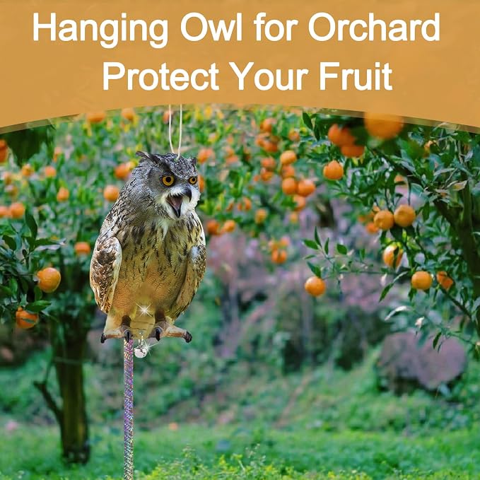 Owl to Keep Pigeons Away, 4Pcs Flat Plastic Owl to Scare Woodpecker from House, Fake Owls to Scare Pigeon Squirrels, Hanging Garden Owls with Reflective Tape for Roof Porch Patio Window Yard Balcony