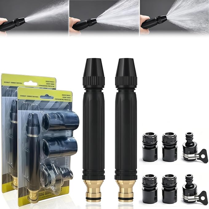2PCS Home High Pressure Car Wash Water Gun Kits, Upgraded High Pressure Water Gun with Adjustable Spray Patterns and Booster, Garden Hose Nozzle Sprayer for Watering Plants Vegetables and Car Washing